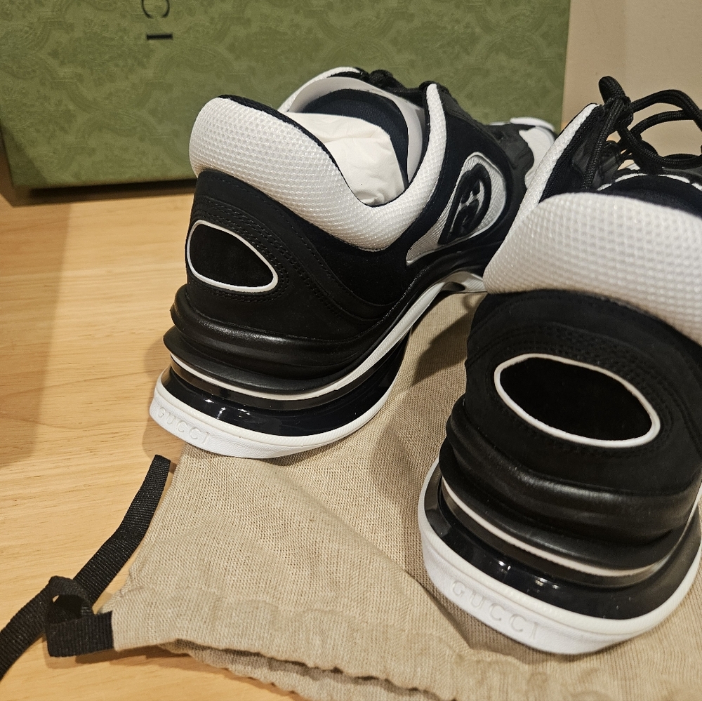 Gucci Run Sneakers Black White Suede Mesh GG Size UK 11 - Picture 8 of 8
